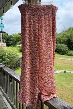 Boho Festival Resort NWT Colorful Planet Flowy Palazzo Pants Side Slits XXL